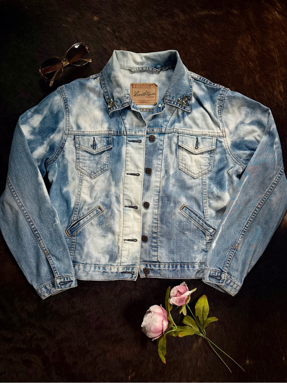 Levi Strauss Signature Acid Wash Studded Denim Jacket Y2K Western Small